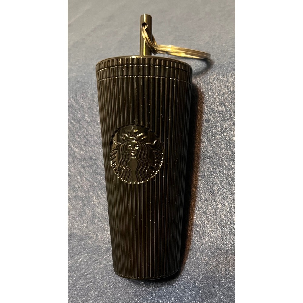 Starbucks Metallic Black Pleated Mini Cold Cup Tumbler Keychain Siren Logo AU 1